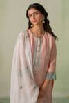 VARUN CHHABRA_Peach Kurta And Gharara Chanderi Embroidered Resham Round Set_Online_at_Aza_Fashions