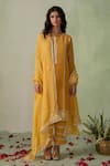 Buy_VARUN CHHABRA_Yellow Kurta And Pant Cambric Cotton Lined With Floral Placement Pakistani Set_at_Aza_Fashions