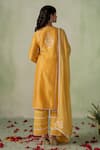 Shop_VARUN CHHABRA_Yellow Kurta And Pant Cambric Cotton Lined With Floral Placement Pakistani Set_at_Aza_Fashions