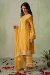 Shop_VARUN CHHABRA_Yellow Kurta And Pant Cambric Cotton Lined With Floral Placement Pakistani Set_Online_at_Aza_Fashions