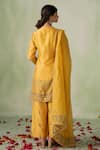 Shop_VARUN CHHABRA_Yellow Chanderi Block Printed And Embellished Foil Round Collar Floral Kurta Set _at_Aza_Fashions