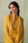 VARUN CHHABRA_Yellow Chanderi Block Printed And Embellished Foil Round Collar Floral Kurta Set _Online_at_Aza_Fashions