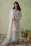 Buy_VARUN CHHABRA_Ivory Cambric Cotton Block Printed And Embellished Rose Kurta Palazzo Set _at_Aza_Fashions