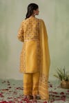 Shop_VARUN CHHABRA_Yellow Kurta Chanderi Block Printed And Embellished Floral V Neck Pant Set _at_Aza_Fashions