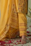 Buy_VARUN CHHABRA_Yellow Kurta Chanderi Block Printed And Embellished Floral V Neck Pant Set _Online_at_Aza_Fashions