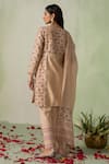 Shop_VARUN CHHABRA_Beige Kurta Chanderi Block Printed And Embellished Floral V Neck Pant Set _at_Aza_Fashions