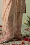 Buy_VARUN CHHABRA_Beige Kurta Chanderi Block Printed And Embellished Floral V Neck Pant Set _Online_at_Aza_Fashions