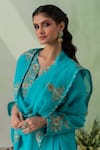 VARUN CHHABRA_Blue Kurta Chanderi Silk Embroidered Zari Notched Sequin Set _Online_at_Aza_Fashions