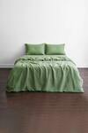 Buy_Thread Connect_Green Pure Linen Plain Duvet Cover Bedsheet Set _at_Aza_Fashions