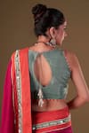 Shop_AFFROZ_Pink Dola Silk Embellished Pearls V Neck And Cowrie Saree With Blouse _at_Aza_Fashions