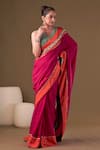 Shop_AFFROZ_Pink Dola Silk Embellished Pearls V Neck And Cowrie Saree With Blouse _Online_at_Aza_Fashions