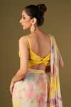 Shop_AFFROZ_Yellow Viscose Crepe Embellished Pearls Tie Dye Pre-draped Saree With Bustier _at_Aza_Fashions