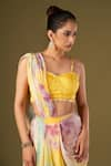 AFFROZ_Yellow Viscose Crepe Embellished Pearls Tie Dye Pre-draped Saree With Bustier _at_Aza_Fashions