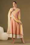 Buy_AFFROZ_Peach Tissue Silk Embellished Pearls Cowrie Shells Embroidered Anarkali Pant Set _Online_at_Aza_Fashions