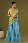 AFFROZ_Blue Russian Silk Embellished Pearls Cowrie Shells Lehenga Saree With Blouse _Online_at_Aza_Fashions