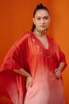 Buy_Devnaagri_Red Cotton Silk Satin And Shantoon Ombre Work Kaftan & Palazzo Set _Online_at_Aza_Fashions