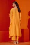 Shop_Devnaagri_Orange Silk Chanderi Embroiderd Patra Notched Neck Kaftan And Pant Set _at_Aza_Fashions