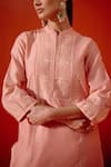 Buy_Devnaagri_Pink Silk Chanderi Embroiderd Patra Mandarin Dori And Work Kurta Palazzo Set _Online_at_Aza_Fashions