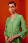 Buy_Devnaagri_Green Silk Chanderi Embroiderd Patra V Neck And Dori Work Kurta Palazzo Set _Online_at_Aza_Fashions