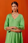 Buy_Devnaagri_Green Silk Chanderi Embroiderd Patra V Neck Gathered Kurta Palazzo Set _Online_at_Aza_Fashions