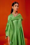 Devnaagri_Green Silk Chanderi Embroiderd Patra V Neck Gathered Kurta Palazzo Set _at_Aza_Fashions