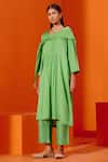 Buy_Devnaagri_Green Silk Chanderi Embroiderd Patra V Neck Gathered Kurta Palazzo Set _at_Aza_Fashions