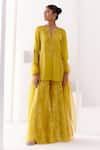 Devnaagri_Yellow Woven Organza And Cotton Floral Kurta Sharara Set _Online_at_Aza_Fashions