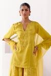 Buy_Devnaagri_Yellow Woven Organza And Cotton Floral Kurta Sharara Set _Online_at_Aza_Fashions