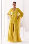 Buy_Devnaagri_Yellow Woven Organza And Cotton Floral Kurta Sharara Set _at_Aza_Fashions