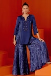 Buy_Devnaagri_Blue Woven Organza And Cotton Floral Short Kurta Sharara Set _Online_at_Aza_Fashions