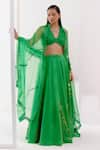 Buy_Devnaagri_Green Cotton Satin And Organza Embroidered Dori Floral Lehenga Set _at_Aza_Fashions