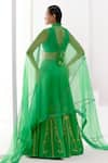 Shop_Devnaagri_Green Cotton Satin And Organza Embroidered Dori Floral Lehenga Set _at_Aza_Fashions