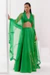 Shop_Devnaagri_Green Cotton Satin And Organza Embroidered Dori Floral Lehenga Set _Online_at_Aza_Fashions