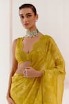 Shop_Devnaagri_Yellow Woven Silk Organza Embroidered Self Dori Saree With Blouse _at_Aza_Fashions