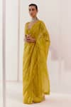 Buy_Devnaagri_Yellow Woven Silk Organza Embroidered Self Dori Saree With Blouse _at_Aza_Fashions