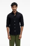 Buy_Terra Luna_Black 100% Organic Handloom Cotton Dante Shirt _at_Aza_Fashions