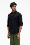 Terra Luna_Black 100% Organic Handloom Cotton Dante Shirt _Online_at_Aza_Fashions