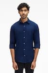 Terra Luna_Blue 100% Organic Handloom Cotton Dante Shirt _Online_at_Aza_Fashions