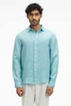 Terra Luna_Blue 100% Linen Coda Button Down Shirt _Online_at_Aza_Fashions