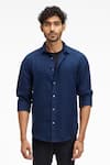 Shop_Terra Luna_Blue Coda Button Down Linen Shirt_at_Aza_Fashions