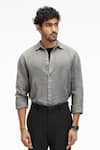 Terra Luna_Grey 100% Linen Coda Button Down Shirt _Online_at_Aza_Fashions