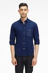 Terra Luna_Blue 100% Organic Khadi Oxford Cotton Pacha Handloom Shirt _Online_at_Aza_Fashions