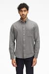 Terra Luna_Grey 100% Organic Khadi Oxford Cotton Pacha Handloom Shirt _Online_at_Aza_Fashions