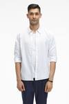 Terra Luna_White 100% Organic Khadi Oxford Cotton Zouk Handloom Shirt _Online_at_Aza_Fashions