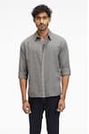 Terra Luna_Grey 100% Organic Khadi Oxford Cotton Zouk Handloom Shirt _Online_at_Aza_Fashions