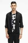 Terra Luna_Black Cotton Embroidery Organic Handloom Oxford Printed Shirt _Online_at_Aza_Fashions