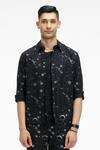Terra Luna_Black Cotton Embroidery Zouk Organic Printed Shirt _Online_at_Aza_Fashions