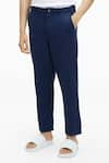 Buy_Terra Luna_Blue 100% Handloom Twill Cotton Plain Argo Solid Pant _Online_at_Aza_Fashions