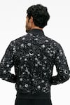 Shop Terra Luna Black Cotton Embroidery Berghain Ecofoil Sparkle Print Bomber Jacket at Aza Fashions Shop_Terra Luna_Black Cotton Embroidery Berghain Ecofoil Sparkle Print Bomber Jacket _at_Aza_Fashions