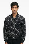 Terra Luna Black Cotton Embroidery Berghain Ecofoil Sparkle Print Bomber Jacket Online at Aza Fashions Terra Luna_Black Cotton Embroidery Berghain Ecofoil Sparkle Print Bomber Jacket _Online_at_Aza_Fashions